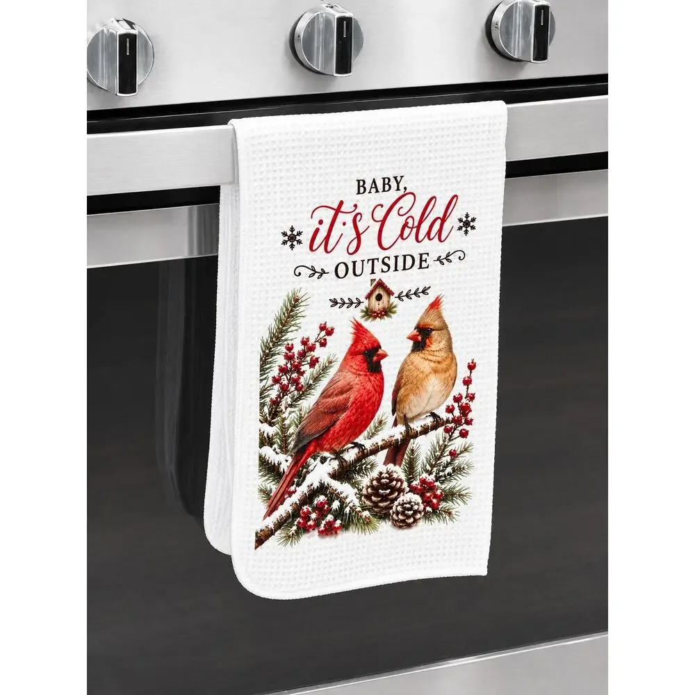 Baby It’s Cold Outside Cardinal Kitchen Towel Rustic Winter Farmhouse Decor
